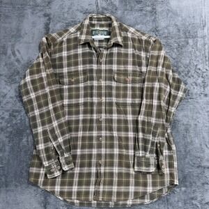 Field & Stream Flannel Shirt Mens XL Olive Green Plaid Long Sleeve Button Up